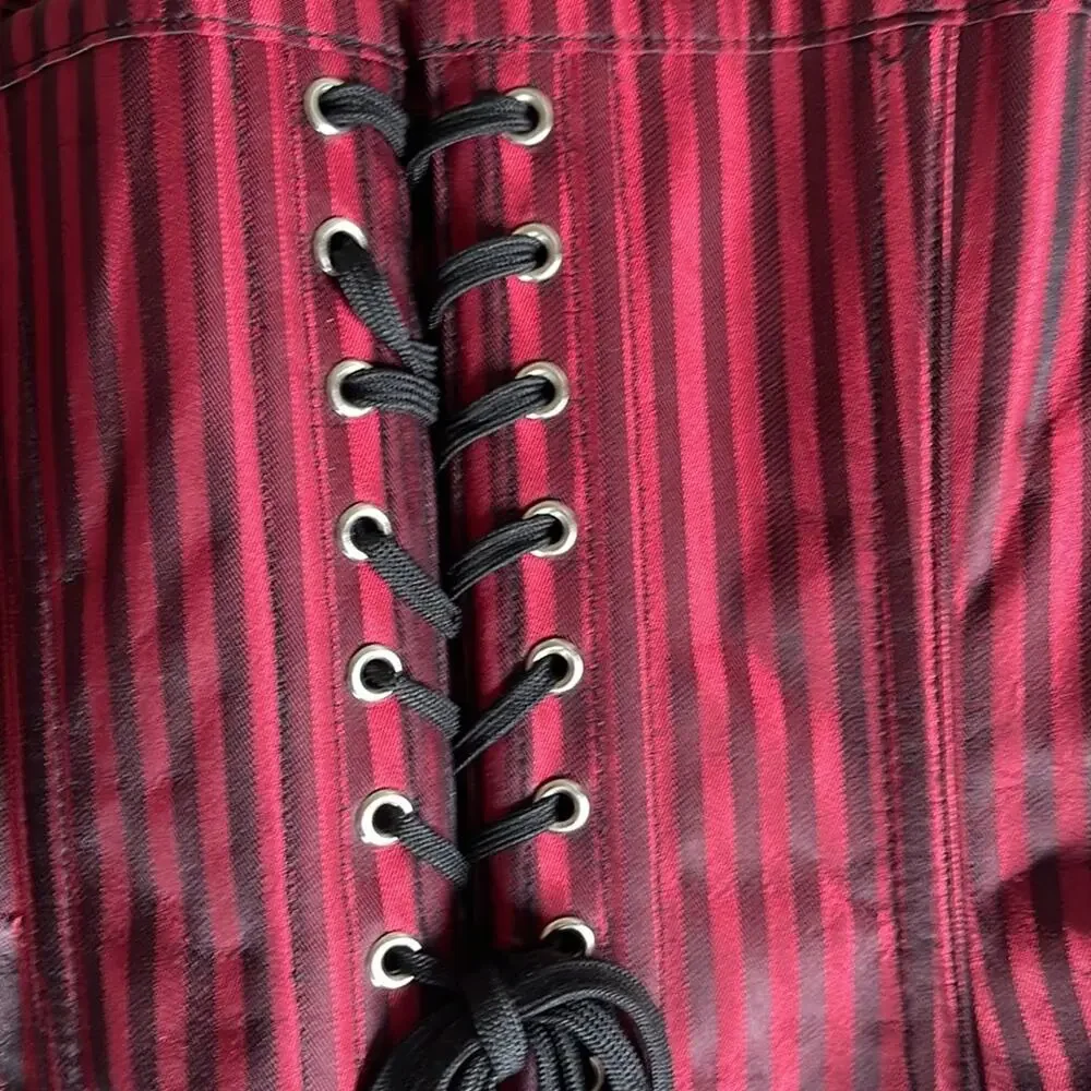 Hips & Curves Steampunk Lace Up Corset‎ Red Pinstripe Size 34